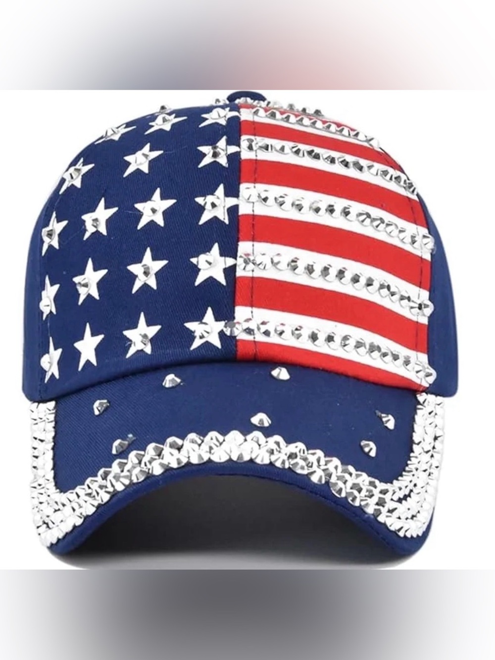 Patriotic Studded American Flag Baseball Cap - Blue Red White